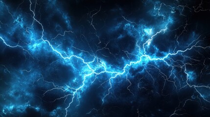 Wall Mural - A dramatic display of blue lightning against a dark, textured background.