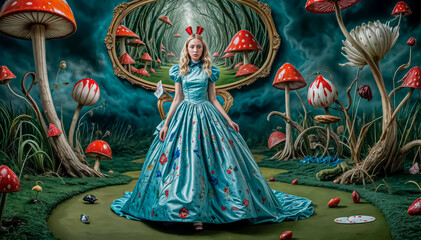 Wall Mural - The beautiful girl Alice found herself in Wonderland