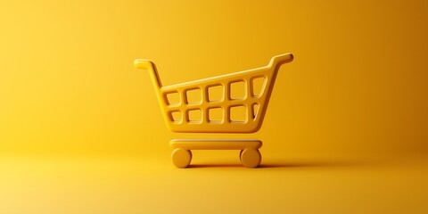 A vibrant yellow shopping cart icon is set against a soft orange background, ideal for discounts