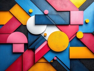 Wall Mural - pop art explosion vibrant geometric shapes and bold color blocks colliding in dynamic composition evoking energy and playfulness of retro design aesthetics