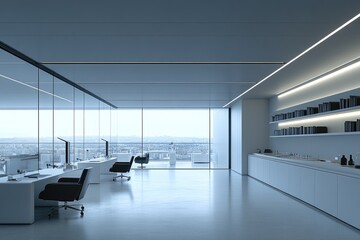 Wall Mural - Modern Office Interior with City View and Minimalist Design