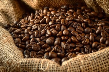 Sticker - Roasted coffee beans spilling from a burlap sack, filling the air with a rich aroma