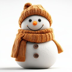 A snowman clipart, winter element, playful design, white and orange, isolated on white background.