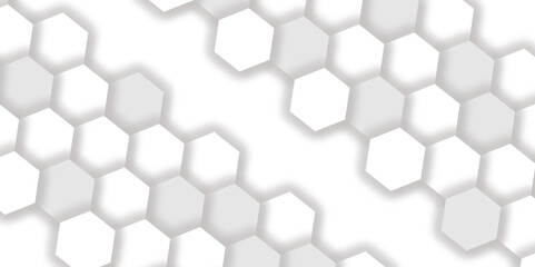 Wall Mural - Abstract pattern with hexagonal white and gray technology line paper background. Hexagonal 3d vector grid tile and mosaic structure simple style hexagonal graphic concept. Futuristic surface design.	
