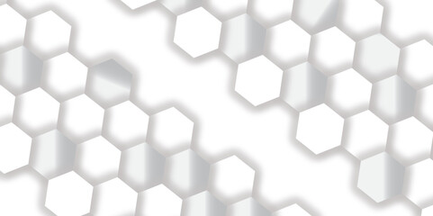 Wall Mural - Abstract pattern with hexagonal white and gray technology line paper background. Hexagonal 3d vector grid tile and mosaic structure simple style hexagonal graphic concept. Futuristic surface design.	
