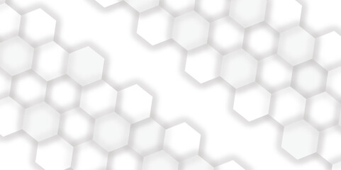 Abstract pattern with hexagonal white and gray technology line paper background. Hexagonal 3d vector grid tile and mosaic structure simple style hexagonal graphic concept. Futuristic surface design.	
