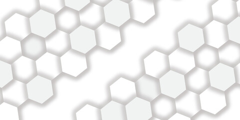 Abstract pattern with hexagonal white and gray technology line paper background. Hexagonal 3d vector grid tile and mosaic structure simple style hexagonal graphic concept. Futuristic surface design.	
