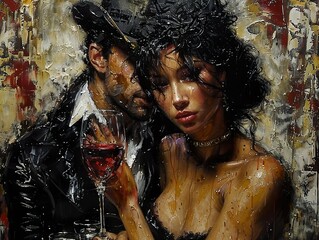 Canvas Print - Intimate Portrait of a Couple Sharing Wine