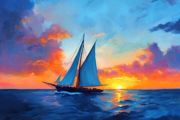 Wall Mural - Key West Sailing. Sunset with Sailboat on Horizon in Bright America