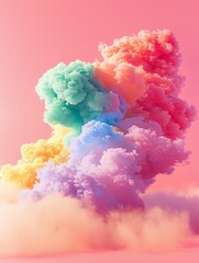 Sticker - A soft, pastel cloud-like formation with layers of colors, smoothly rising against a lovely pink backdrop, exuding tranquility.