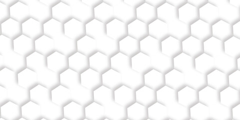 Abstract pattern with hexagonal white and gray technology line paper background. Hexagonal 3d vector grid tile and mosaic structure simple style hexagonal graphic concept. Futuristic surface design.	
