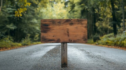 Empty wooden sign on the road, ideal for adding text with copy space image.