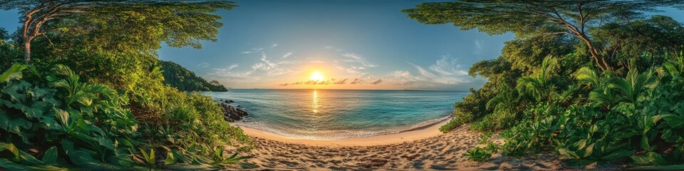 Wall Mural - jungle 360. stunning sunset seascape panorama at masoala national park, madagascar