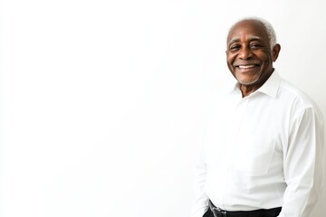 African Senior Man Posing Cheerfully in Smart Business Attire on White Background