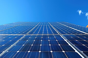 Upward view of a solar panel on a clear day. Renewable energy and sustainable technology concept.