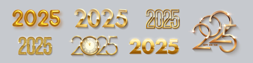 Wall Mural - set of 2025 new year gold numbers for greeting cards, banners or posters vector illustration. differ