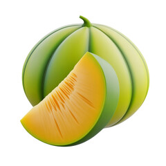 Wall Mural - melon slice with melon 3d render icon isolated on transparent background cutout