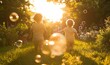 © Anupam - Two siblings playfully chase bubbles in a sun-dappled garden, their laughter echoing the carefree joy of childhood, Generative AI