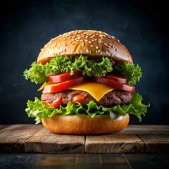 Wall Mural - Tasty burger with fresh ingredients