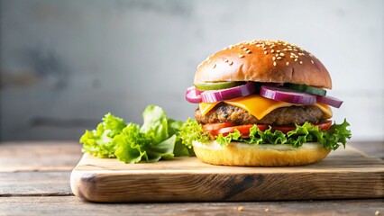 Wall Mural - Tasty burger with fresh ingredients