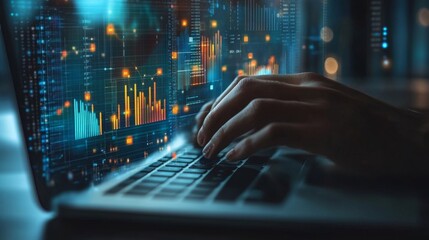 Aufkleber - Interactive dashboard with real-time data graphs, hands typing on a keyboard