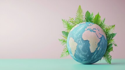 Wall Mural - Earth Globe with Lush Green Foliage.