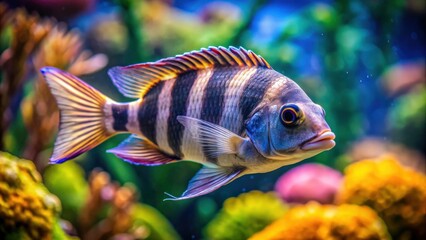 Frontosa fish swimming in a colorful aquarium, frontosa, fish, aquarium, underwater, swimming, colorful, nature, pet