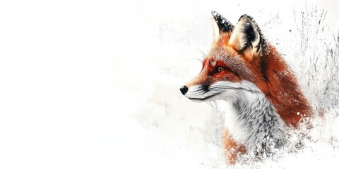 A red fox portrait on a white background.