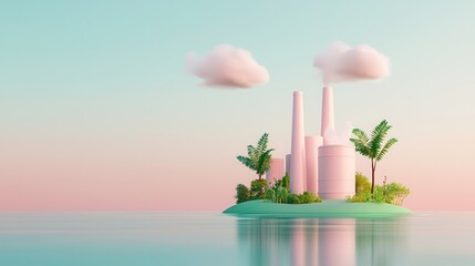 Sticker - Factory Island with Pastel Skies.