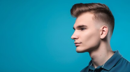 Wall Mural - Guy in profile on a blue background
