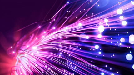 A captivating scene of pink and purple fiber optic lights forming an abstract, dynamic, and futuristic visual pattern.