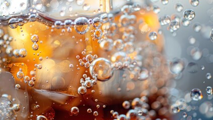 Poster - Close-up of Fizzy Drink with Bubbles and Ice