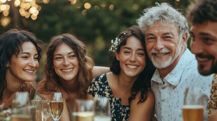 Happy multi generation family having garden party celebration, Happy holiday, Family day concept.