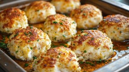 Crabcake Tray. Delicious Crab Cakes Ready to Serve from the Oven