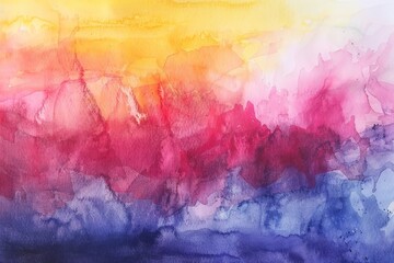 Canvas Print - This image presents a vibrant watercolor painting with warm shades of yellow, red, and cool blues blending seamlessly into a beautiful gradient.