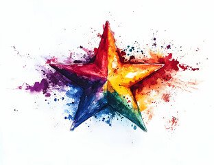 A vibrant watercolor star featuring bold colors and splashes, perfect for expressing creativity and joy in any design.