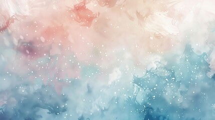 Wall Mural - A delicate pastel watercolor background blending soft pink, peach, and blue tones, enhanced by subtle white specks.