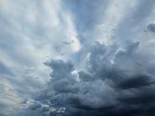 Dark sky before thunderstorm and dramatic black cloud before rain