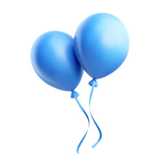 two blue balloon 3d render icon isolated on transparent background cutout