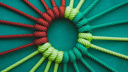 Team rope diverse strength connect partnership together teamwork unity communicate support. Strong diverse network rope team concept integrate braid colour background cooperation empower power.