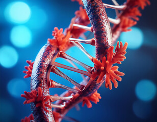 dna helix red coral blue background