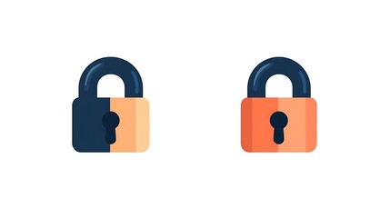Wall Mural - minimalistic flat vector lock icon in light orange and dark blue on white background