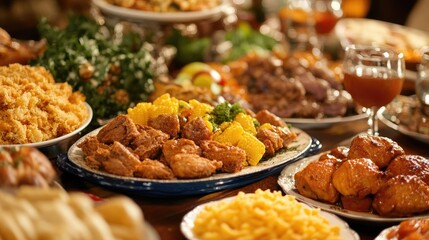 Southern Buffet. A Delicious Spread of Southern Dishes on Table for Lunch or Dinner