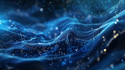 Canvas Print - An intricate visual of blue digital waves complemented by small glowing dots, symbolizing connection and fluid movement, indicative of a harmonious data flow.