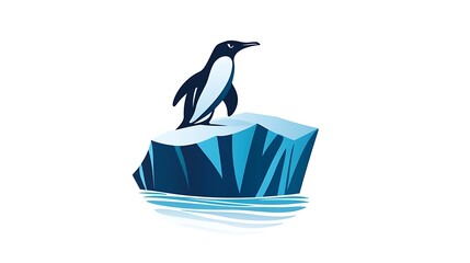 Wall Mural - Arctic Elegance - Modern Logo Design with Penguin on Iceberg Vector Graphic in Icy Blue Tones