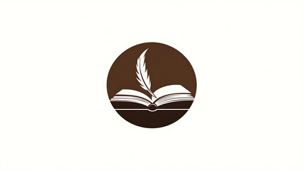 Wall Mural - Modern Logo Design with Book and Quill Vector Graphic on White Background in Brown Color Scheme