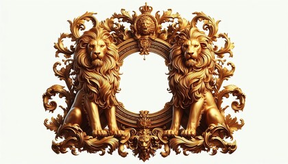 Wall Mural -  golden lion ornament frame and corner design. generative AI