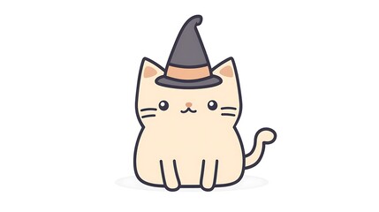 Cute Kawaii Cat Magician Clipart with Playful Spirit - Front View Flat Design Illustration on White Background