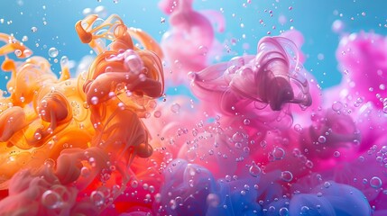 Poster - A beautiful and dynamic image of colorful ink swirls moving through water, creating an entrancing visual of mixed hues and textures.