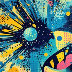 Wall Mural - Retro pop art design featuring vibrant blue tones and dynamic comic patterns.